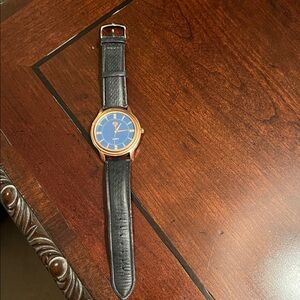 Classic Men's Blue Dial Watch with Black Leather Strap